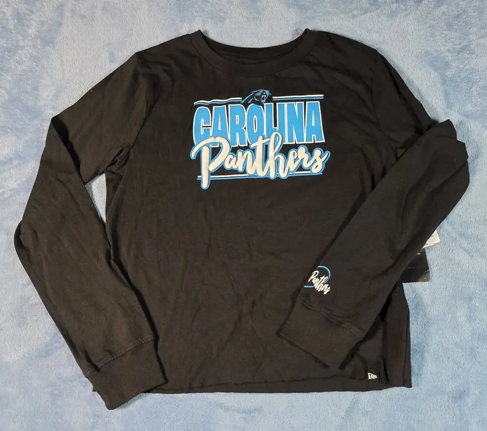 Carolina Panthers Girls 10/12 Long Sleeve Shirt NFL Team Apparel Black NWT